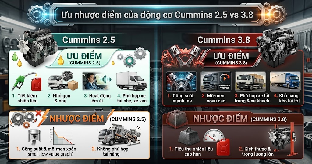 Ưu và nhược điểm của động cơ cummins 2.5 và 3.8