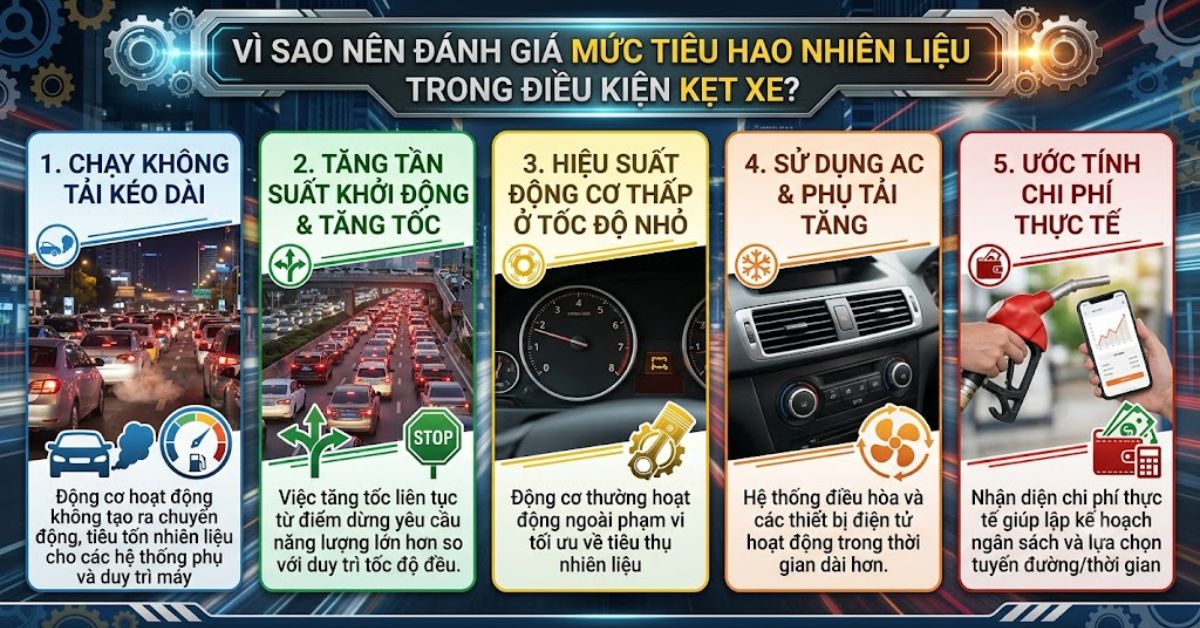 vì sao nên đánh giá mức tiêu hao nhiên liệu trong điều kiện kẹt xe